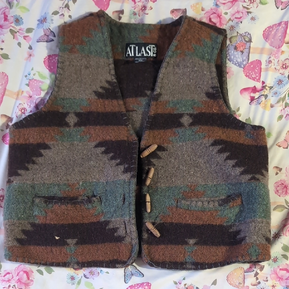 At Last Multicolor Wool Vest with Geometric Design